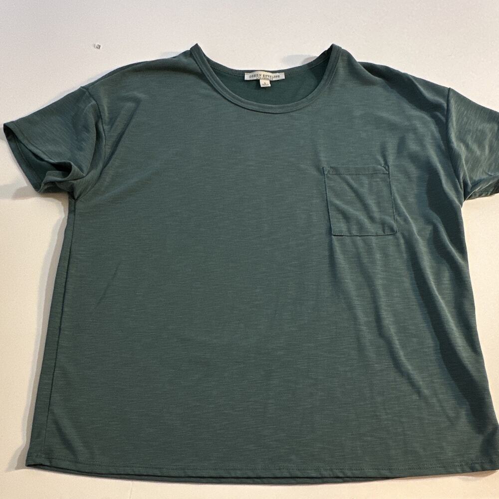 Green Envelope Women’s L Dark Green Solid Pocket T-Shirt Short Sleeve Round Neck